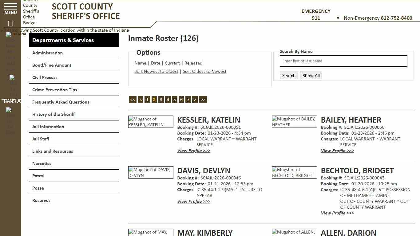 Inmate Roster - Page 2 Current Inmates Booking Date Descending - Scott County Sheriff - Scottsburg, IN