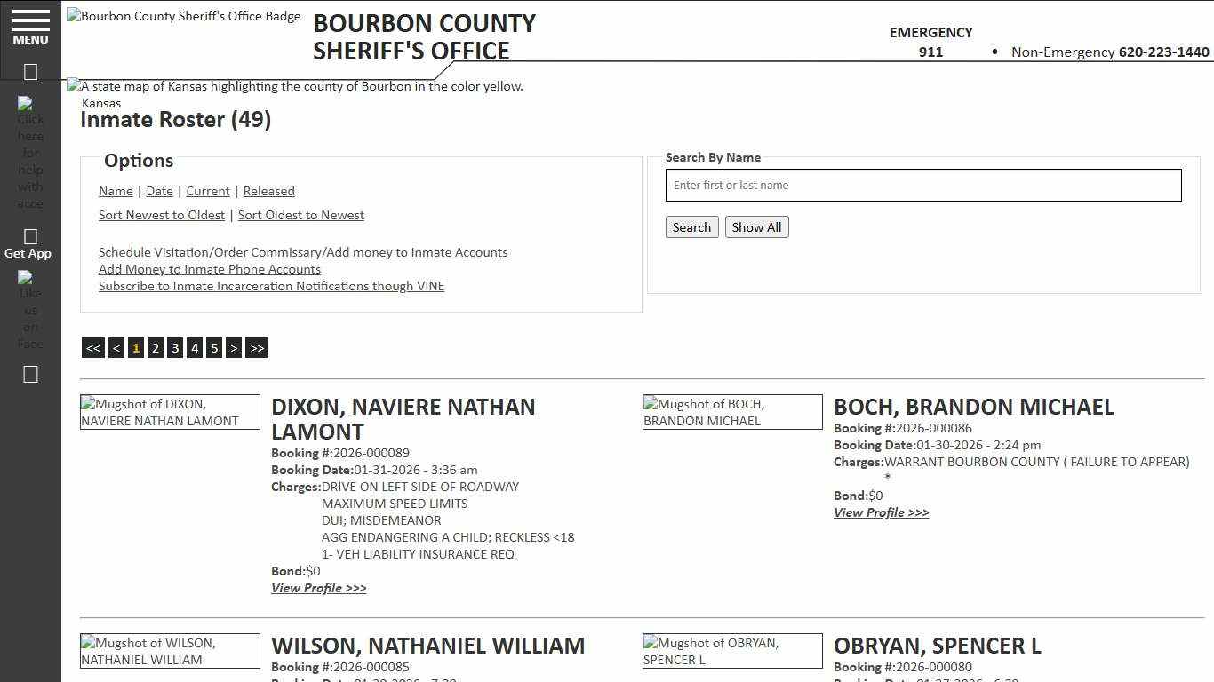 Inmate Roster - Current Inmates Booking Date Descending - Bourbon County KS Sheriff’s Office