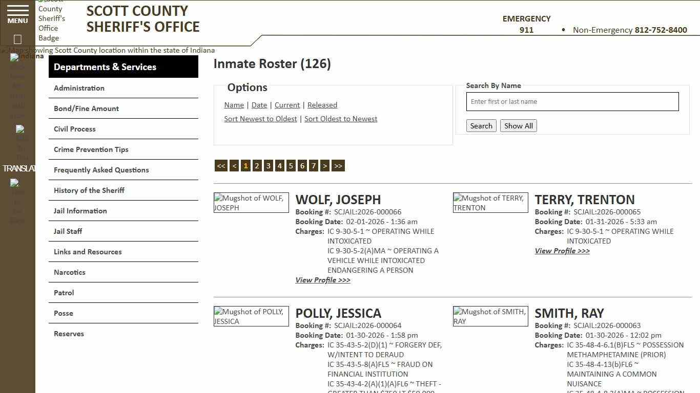 Inmate Roster - Current Inmates Booking Date Descending - Scott County Sheriff - Scottsburg, IN