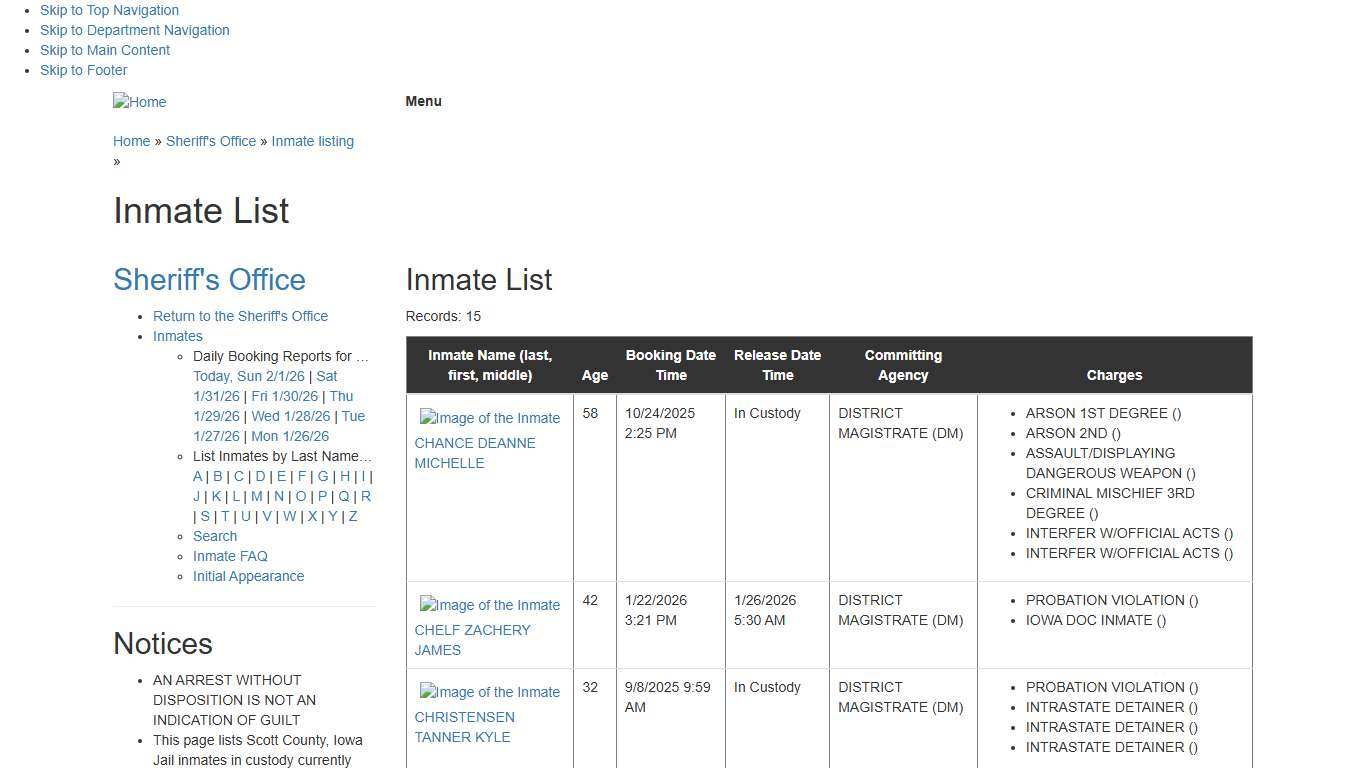 Inmate List - Sheriff's Office